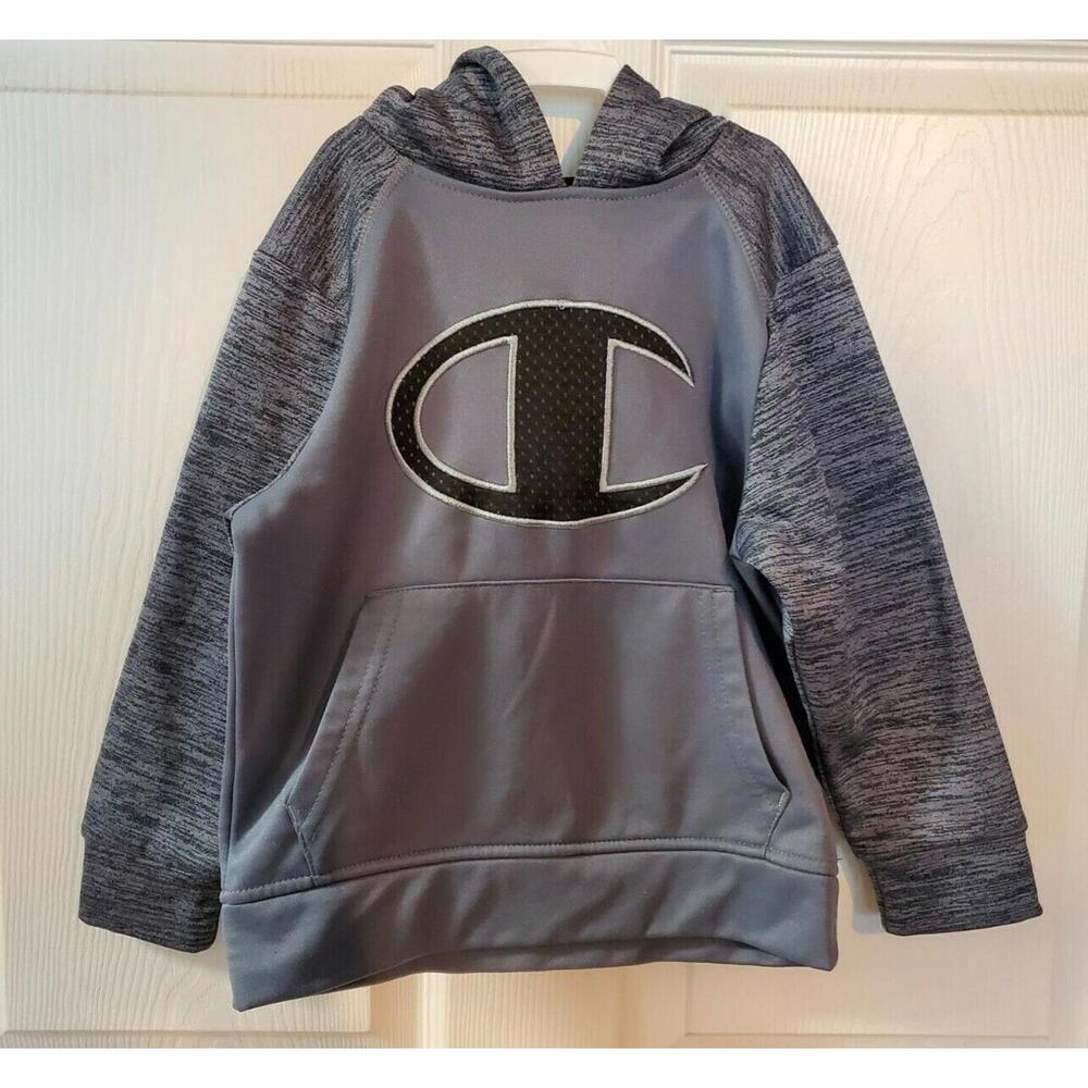 Boys Toddlers Champion Hoodie Pullover Gray & Black Sweater Size 5 Logo